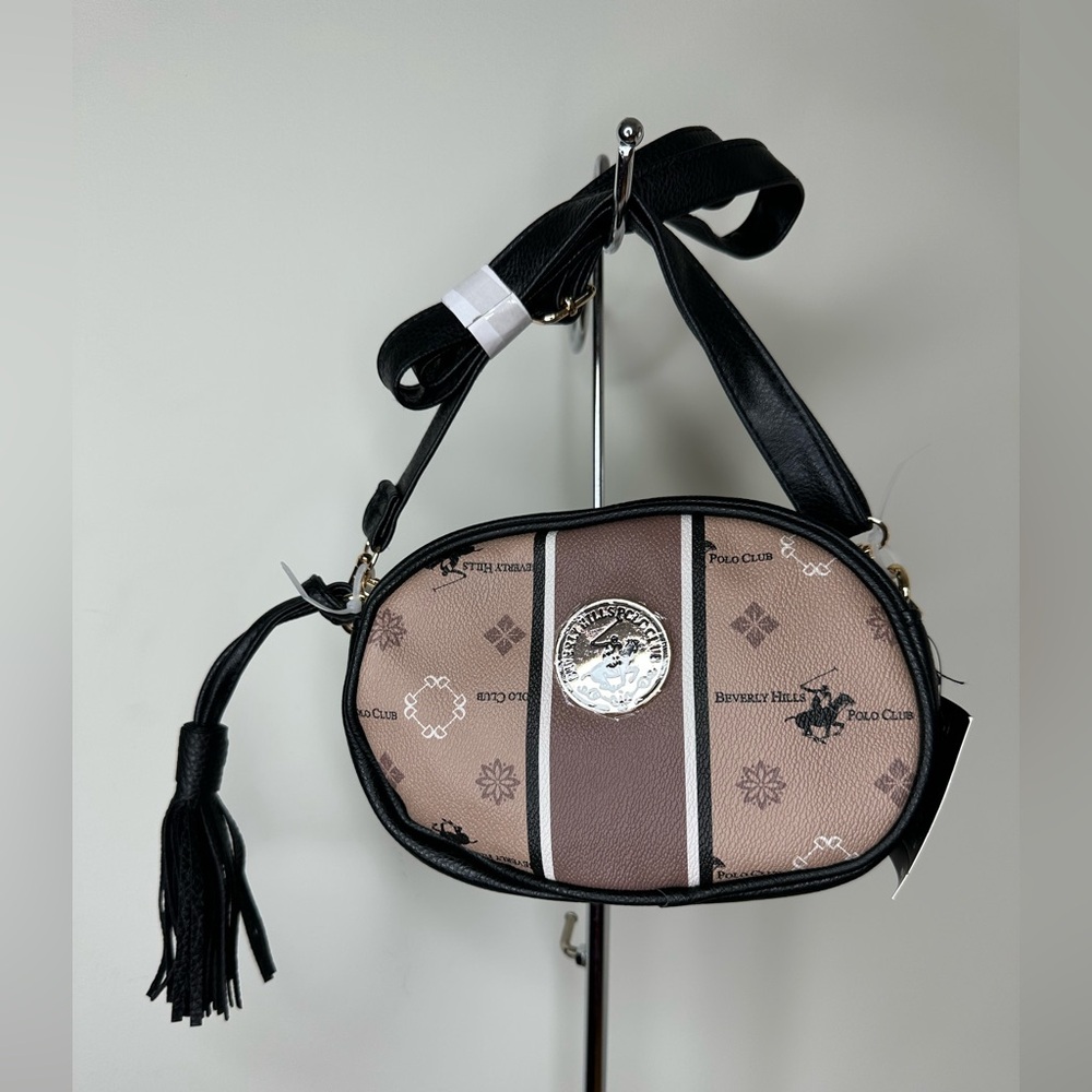 Beverly Hills Polo Club Tan and Black Crossbody Bag with Monogram Design